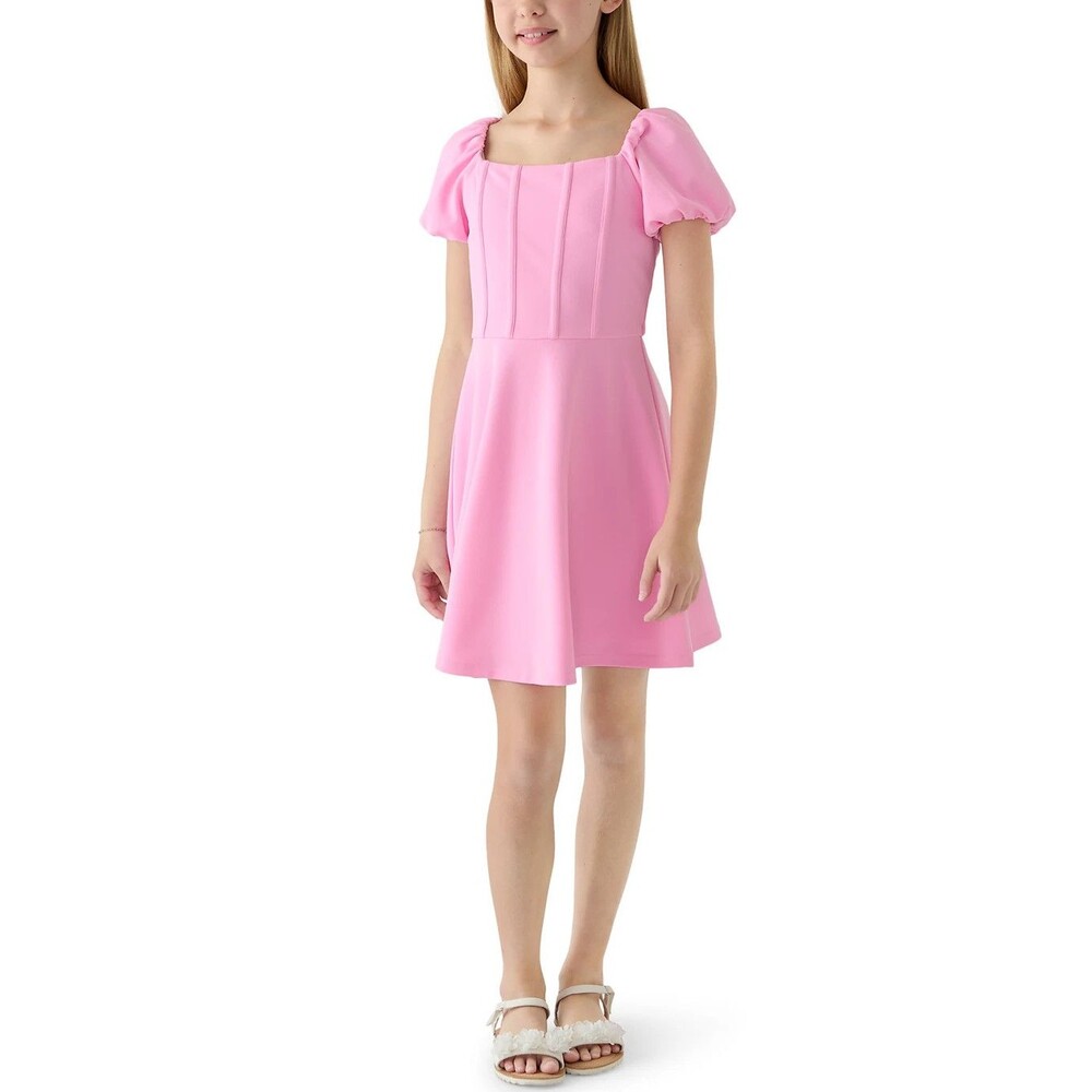 C1 Rare Editions Girls Pink Scuba Crepe Puff Sleeves Dress Size 14